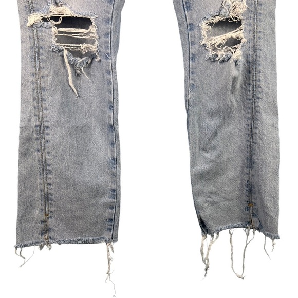 ZARA Jeans Womens Size 6 High Waist Distressed Light Wash Denim Raw Hem Straight - Picture 4 of 7